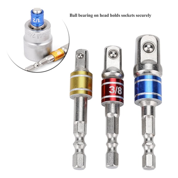 WALFRONT 3Pcs Socket Adapters Drill Nut Driver Extension Bars Set 1/4in 3/8in 1/2in Screwdriver Tools, Drill Bit Driver, Impact Driver Adapter