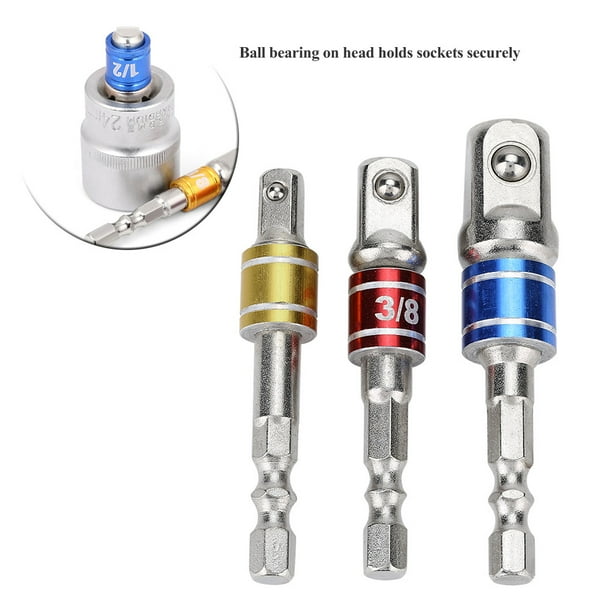 WALFRONT 3Pcs Socket Adapters Drill Nut Driver Extension Bars Set 1/4in 3/8in 1/2in Screwdriver