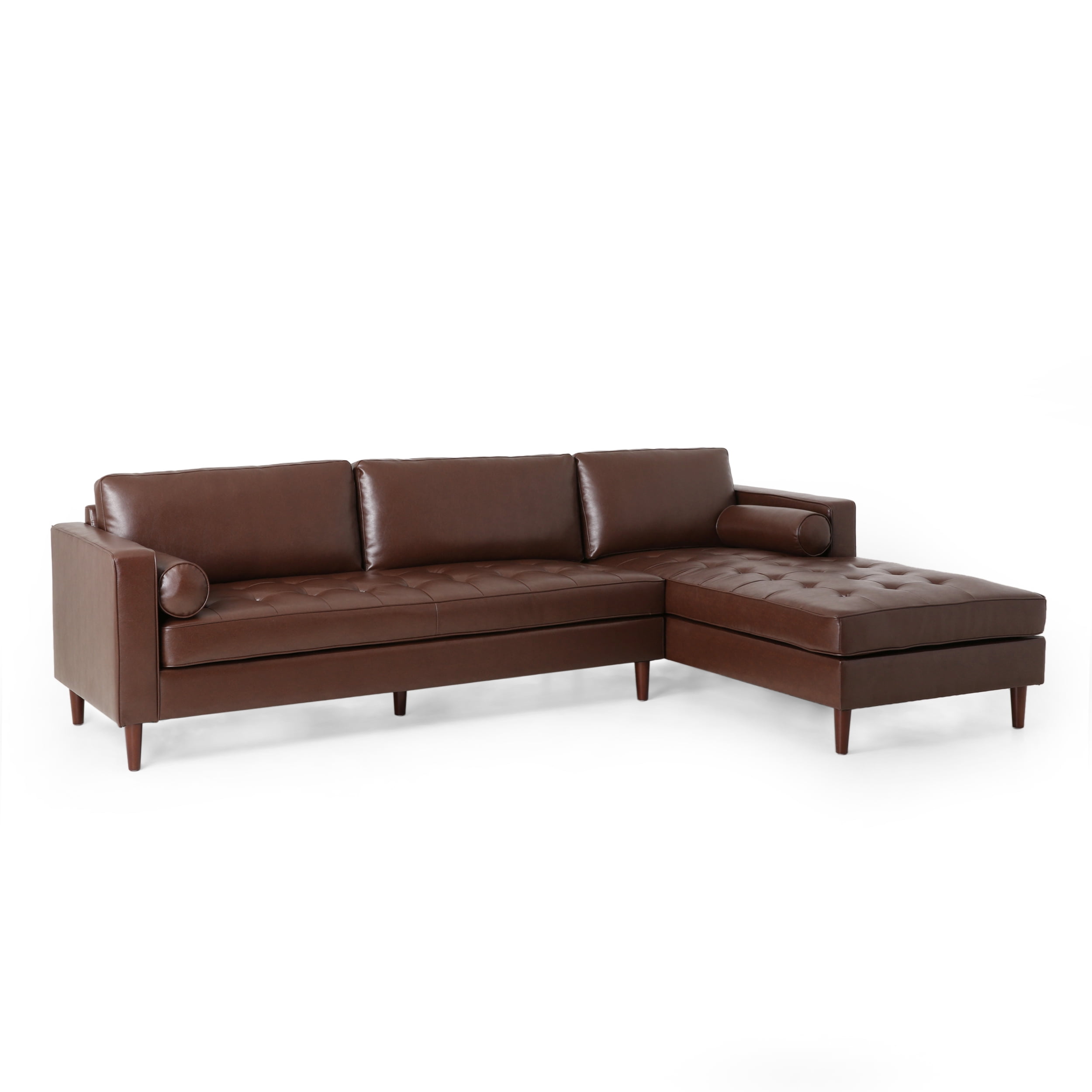 GDF Studio Hixon Contemporary Faux Leather Tufted 4 Seater Chaise Lounge Sectional Sofa, Dark