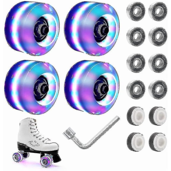 Led Light Up Roller Skate Wheels With Bearings 4 Pack Cool Lighting-up Skating Wheels For Double Row Skating 32mm X 58mm