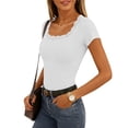 thumbnail image 6 of Weikingp Tight Fitting Shirts For Women，Full Length Tops For Women Short Sleeve Tight Shirts For Women Tight Short Sleeve Shirts For Women Going Out Tops Crew Neck White L, 6 of 8
