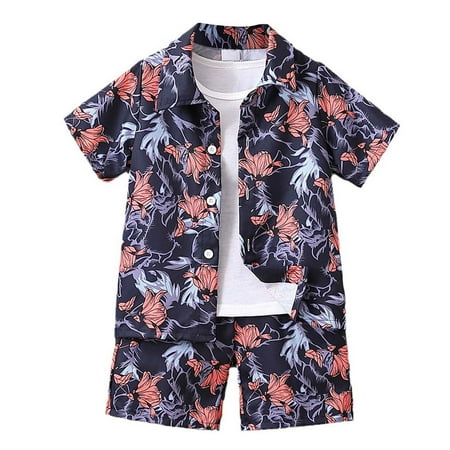 Landzoo One Boys Summer Outfits Sets Casual Beach Short Sleeve Shirt Shorts Two Piece Set For Kids Toddler Boys Comfortable Playwear Daily Wear Cute Cozy Children Dailywear 8-9 Years