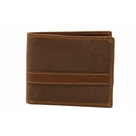 Timberland Men's Waxed Dark Earth Canvas/Leather Bi-Fold Passcase Wallet