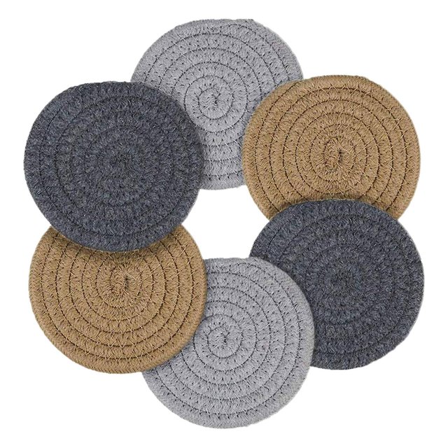 Juego de posavasos trenzado hecho a mano absorbente para bebidas de 6 piezas Afortunado Sencillez