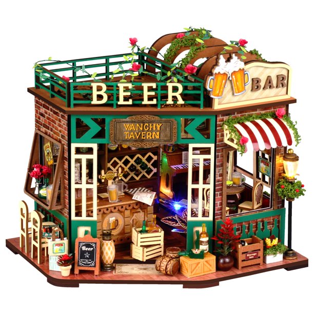 Kit de Casa en Miniatura para Armar ANTREATU Rinconcito de Libros con Luz LED
