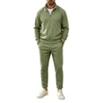 thumbnail image 2 of LYSMORA 2026 Men's Waffle Knit Zip Jacket Cuffed Pants Tracksuit, Stand Collar Loose Fit Casual Daily Outfit Set, 2 of 6
