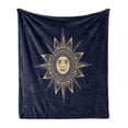 thumbnail image 1 of Psychedelic Soft Flannel Fleece Throw Blanket, Vintage Occult Sun with Face Boho Esoteric Solar Display Print, Cozy Plush for Indoor and Outdoor Use, 70" x 90", Dark Blue Yellow, by Ambesonne, 1 of 6