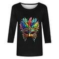 thumbnail image 4 of Nmnitkp Spring 2026 Womens Tops Fashion 3/4 Sleeve Tops for Women Mardi Gras Mask Print Loose Crew Neck Women's T-Shirts, Casual Carnival Spring Wear Women's Tops, Tees & Blouses Black #03,3XL, 4 of 6