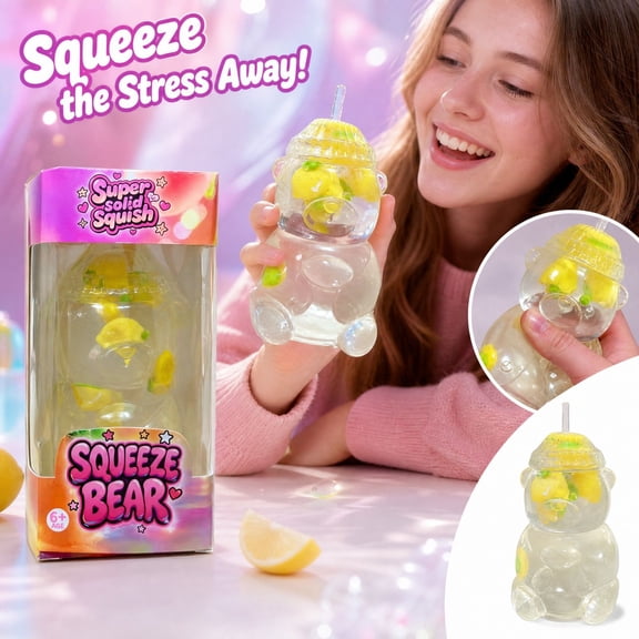 MInHoues Hooded Bear Stress Relief Toy Cute Squishy Design, Soft Rubber Squeeze Fidget Sensory Toy for Kids and Adults, Yellow