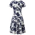 thumbnail image 2 of Women‘s Dress Printed Round Neck Short Sleeve Summer Casual Fashion Pleated Flared Floral Patterns -BLUE2-M, 2 of 2