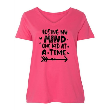 

Inktastic Mothers Day Losing My Mind One Kid at a Time Women s Plus Size V-Neck