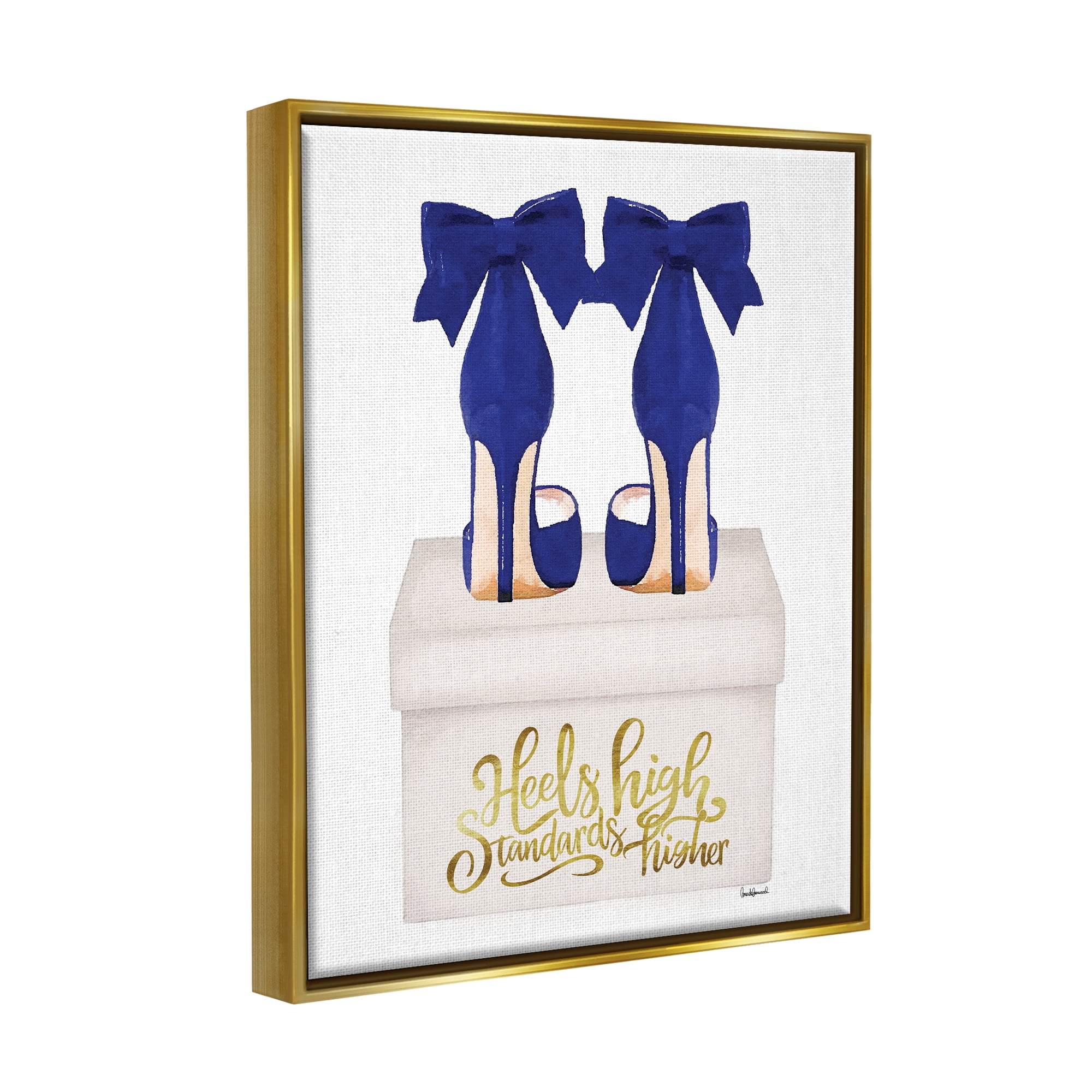 Stupell Industries High Standards Blue Heels Beauty & Fashion Painting Gold Floater Framed Canvas Art Print Wall Art, 25 x 31