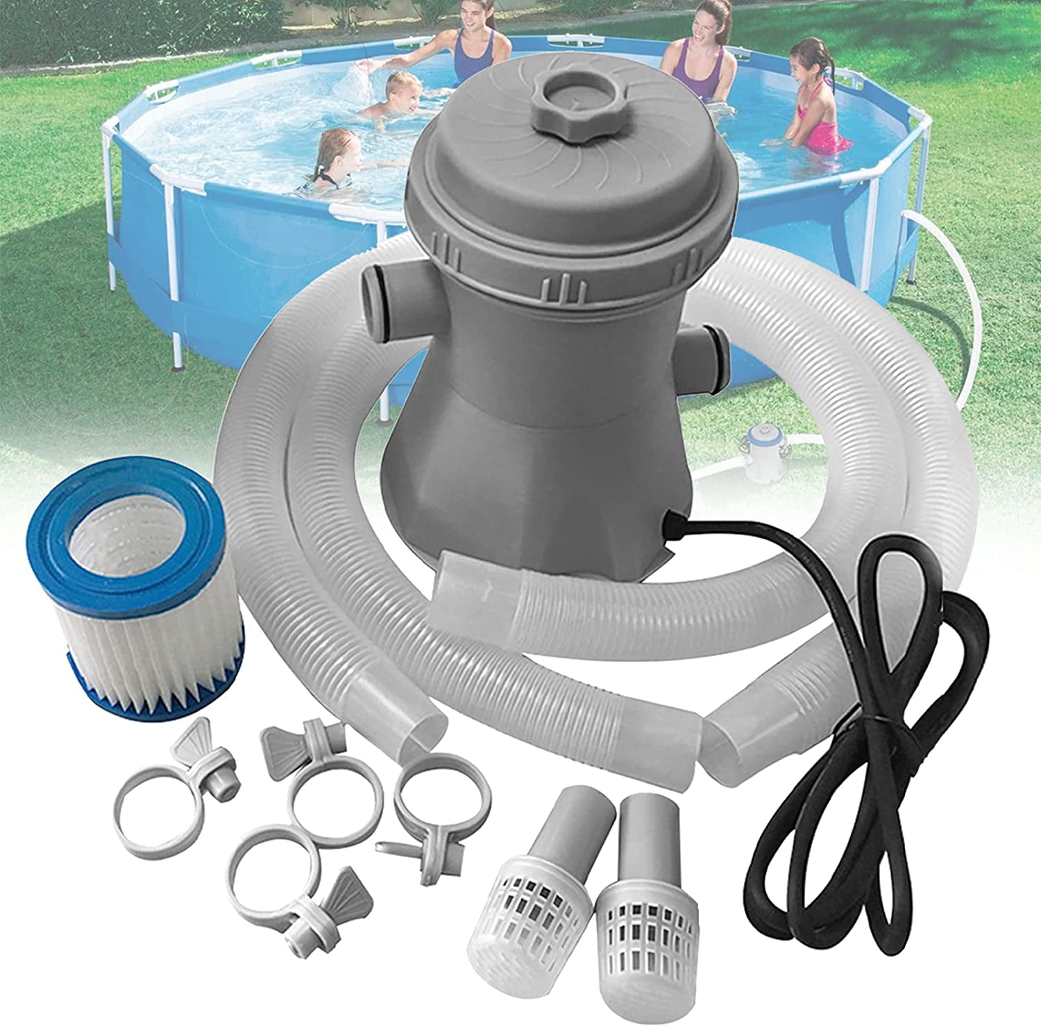 snow keychain Swimming Pool Filter Pump,with Clear Cartridge Filter Pump,with 300 gallons Pump Flow Rate,Can be Used in Gardens,Above-Ground Swimming Pools 