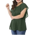 thumbnail image 3 of TANGNADE Women's Summer Plus Size Ruffle Sleeve Shirt Top Polka Dot Chiffon Blouse Green + XXL, 3 of 6