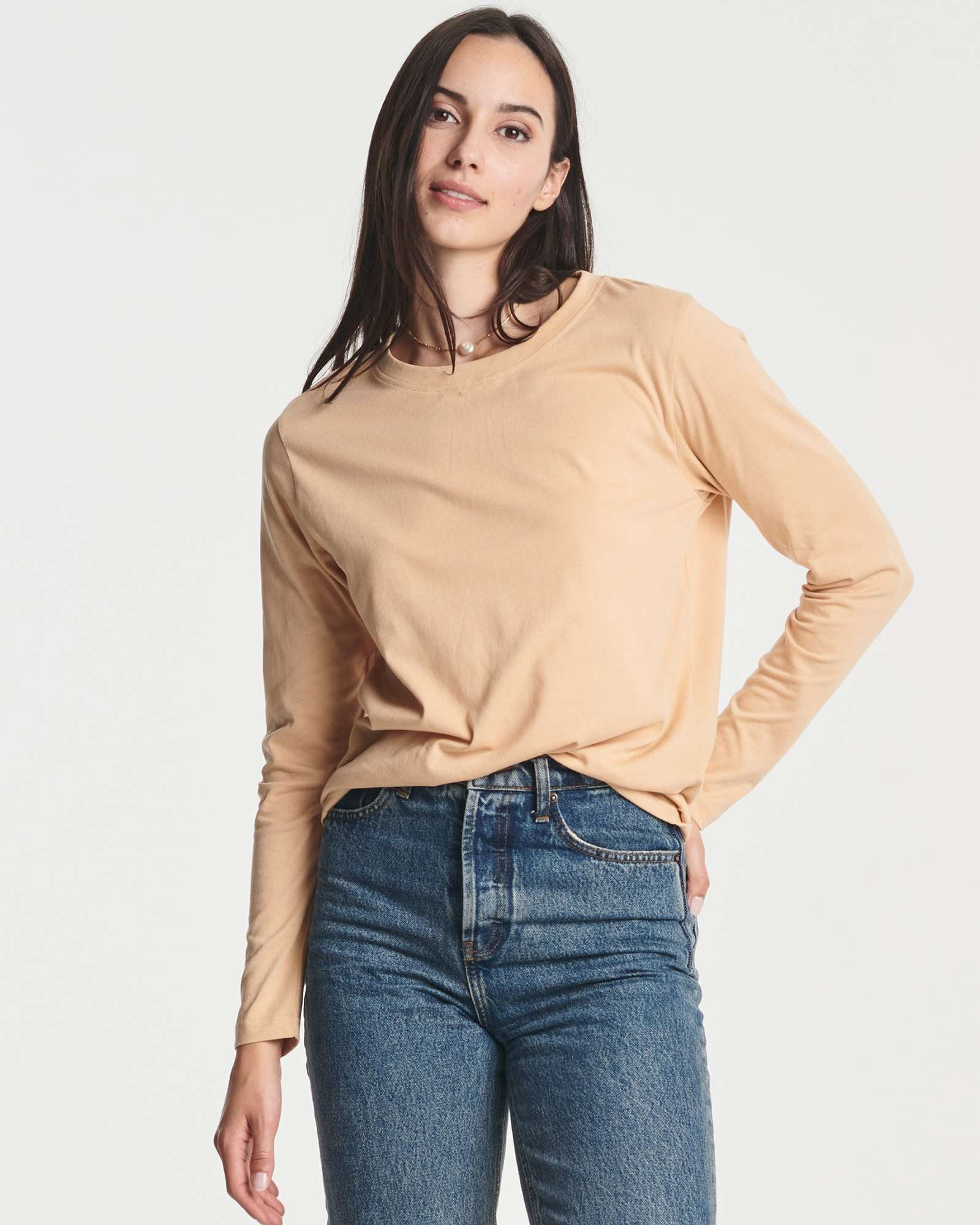 Real Essentials 4 Pack: Women's Cotton Classic-Fit Long-Sleeve Crewneck T-Shirt (Available in Plus Size)