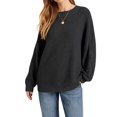 thumbnail image 2 of Women 2-Way Wear Crew Neck Hollow Cable Knit Oversized Long Sleeve Off Shoulder Pullover Sweater Black S, 2 of 7