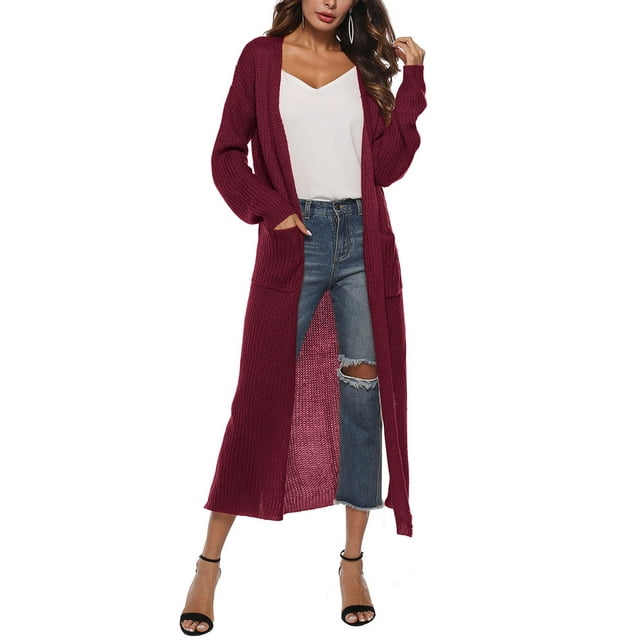 FOCUSNORM Female Cardigan Solid Color Long Sleeve Coat Jacket and Big Pockets