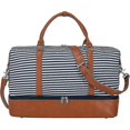 thumbnail image 1 of Bolso de viaje para mujer, bolso cruzado de cuero de PU de lona para fin de semana, bolso de mano grande con compartimento para zapatos (rayas azules) Hy, 1 of 4