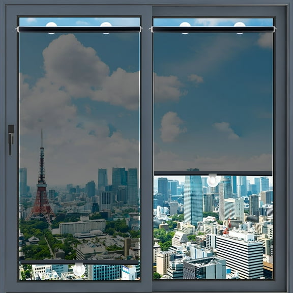 LAMIRO Sun Protection Roller Shade,House Window Screen with No Punching Suction Cup,Adjustable Flex UV Blocking Reflective Window Cover Clear Curtain for Windows (17.72x49.21in)