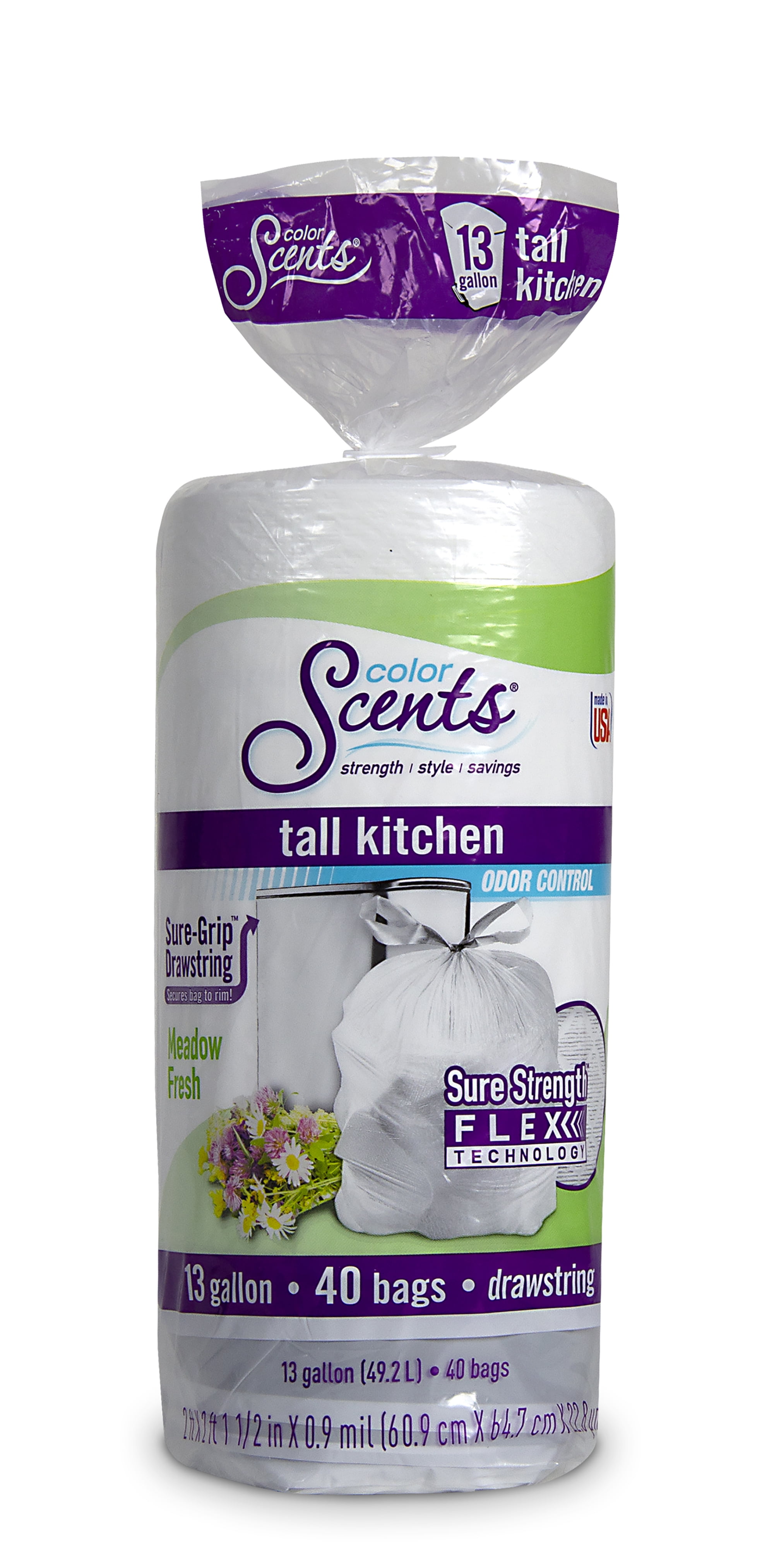 Color Scents Kitchen Trash Bags, 13 Gallon, 40 Bags (Flex, Drawstring