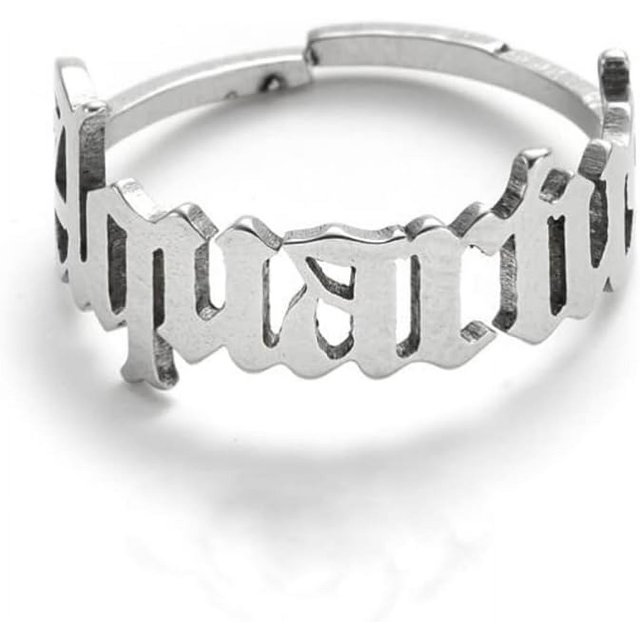 BLING Anillos de constelación para mujer, 12 letras inglesas antiguas del zodíaco, anillo ajustable de acero inoxidable con signo del zodíaco, joyería de astrología del horóscopo