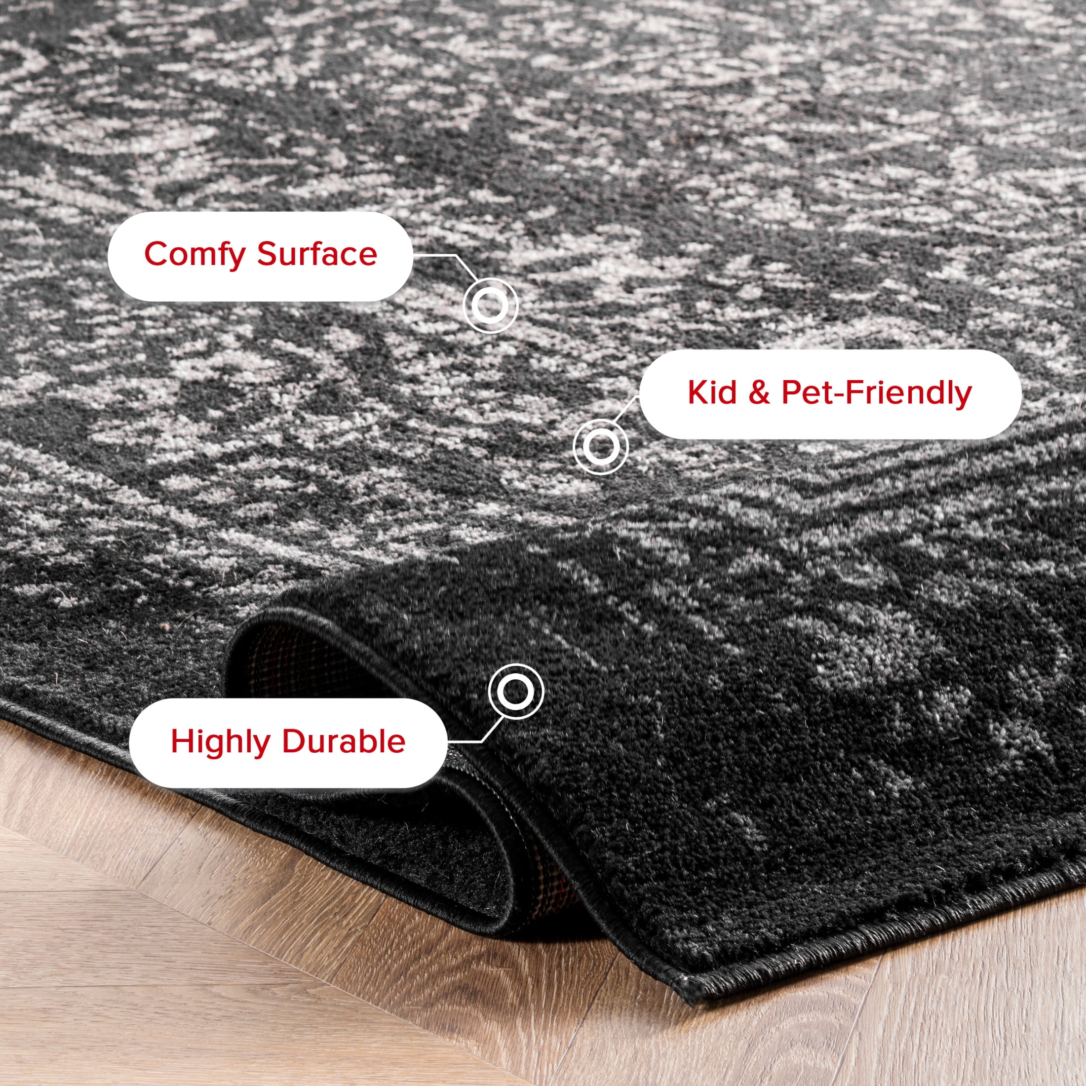 nuLOOM Arlena Vintage Traditional Area Rug, 2' 6" x 6', Runner, Arlena Black