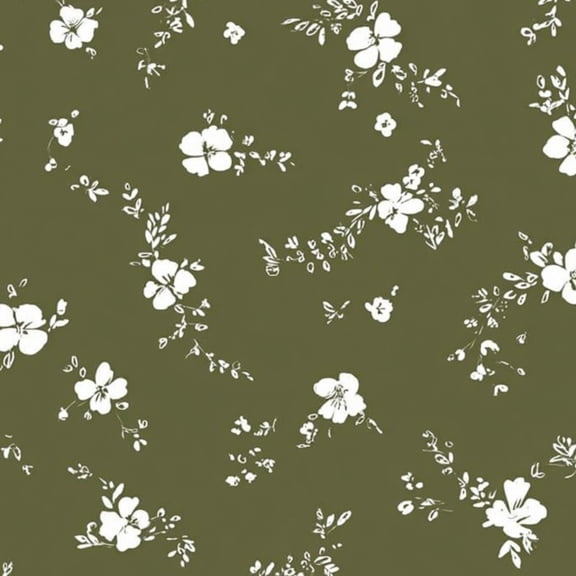 Peel and Stick Wallpaper 17.7in x 9.8ft White Floral Olive Green Contact Paper Vinyl Waterproof Self Adhesive Wall Paper for Bedroom Shelf Cabinet Renter Friendly