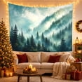 thumbnail image 3 of Misty Pine Forest in Layered Mountains with Soft Light, Serene Watercolor for Nature Lovers, Atmospheric Scenic Art Decor, Housewarming Gift Tapestry Wall Hanging for Bedroom and Living Room, 3 of 7