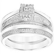 Forever Bride 1/5 Carat T.W. Square Shape Diamond & Sterling Silver Bridal Set