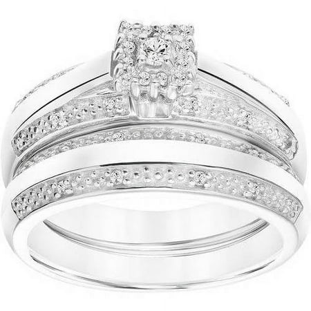 Forever Bride 1/5 Carat T.W. Square Shape Diamond & Sterling Silver Bridal Set