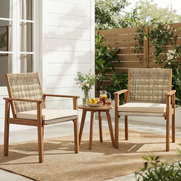 Christopher Knight Home Rustic Outdoor Dining Chairs Set of 2, Acacia Wood & Wicker Woven Frame, Light Teak