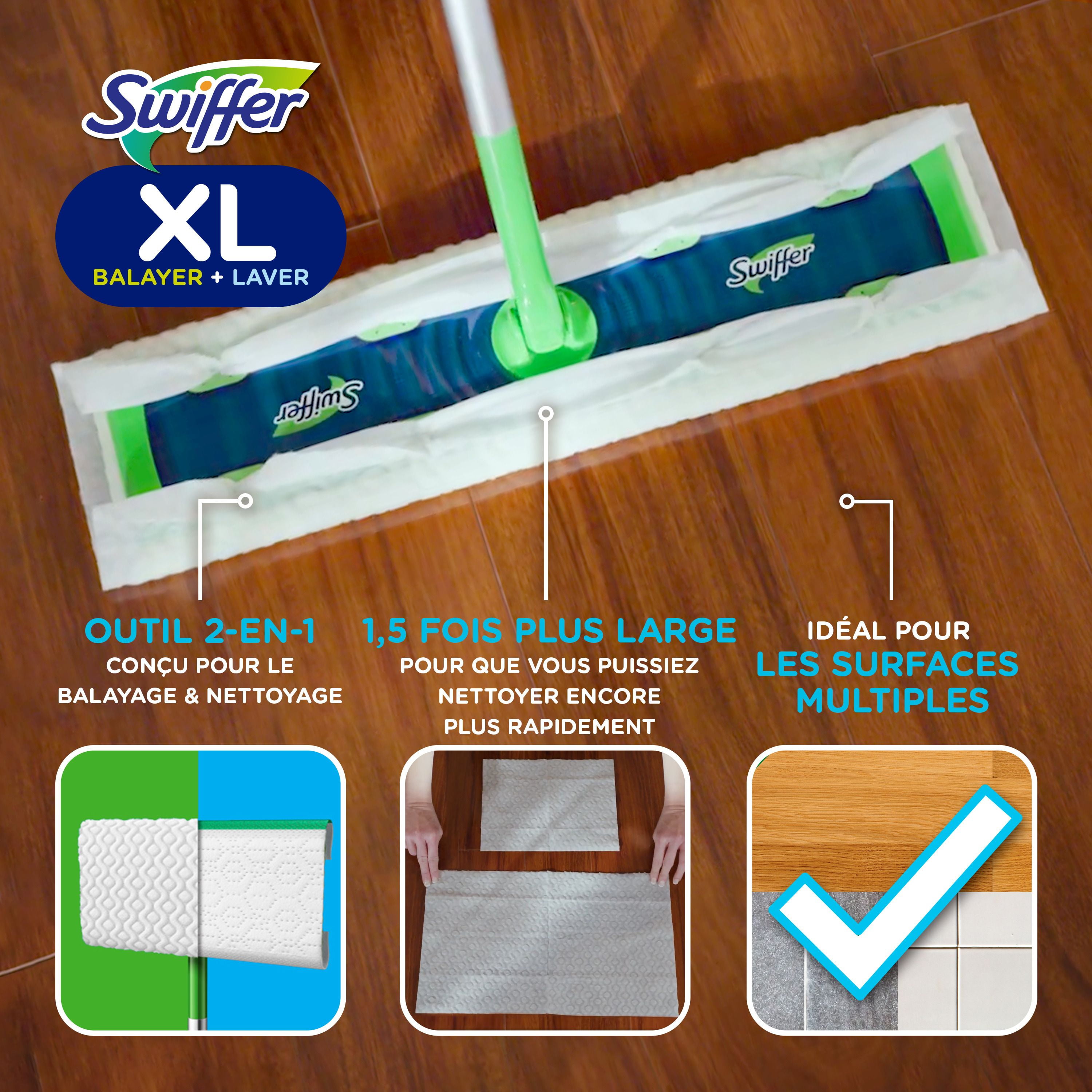 Swiffer Sweeper XL 2-in-1 Dry + Wet Floor Mopping and Sweeping Kit, Multi-Surface Kit for Floor Cleaning, Kit Includes 1 XL Sweeper, 8 XL Dry Sweeping Cloths, 2 XL Wet Mopping Cloths, 1KIT