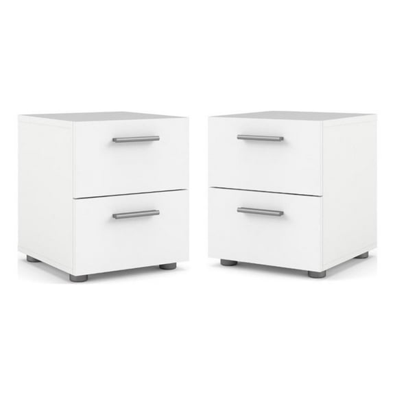 Home Square 2 Piece Bedroom Set with 2 Two Drawer Nightstands in White