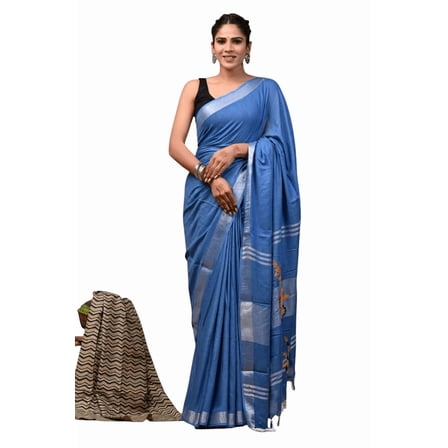 Soft Cotton Linen Saree – Handcrafted Embroidery Design for Women
