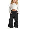 thumbnail image 2 of Ruyang Girls Wide Leg Sweatpants High Elastic Waisted Joggers Drawstring Pockets Baggy Denim Pants Teens Girls Y2k Streetwear Jeans, 2 of 9