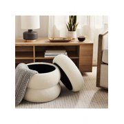 Bouclé Cloud Storage Ottoman – Cream Textured Bench with Hidden Storage – Dorm Room & Small Space Organizer