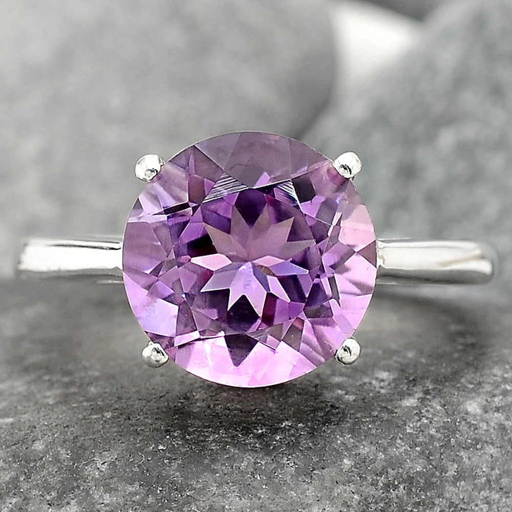Sz 8.5 925 Sterling Silver Natural AMETHYST Rough Band Style Adjustable Ring Jewelry for both Women and Men.