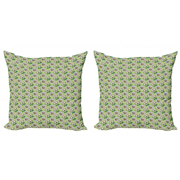 Flower Throw Pillow Cushion Cover Pack of 2, Burgeoning Floral Pattern with Cartoonish Design Pastel Tone Petals, Zippered Double-Side Digital Print, 4 Sizes, Pale Green Multicolor, by Ambesonne