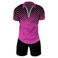 thumbnail image 3 of gvdentm Mens Short Sets 2 Piece Outfits Mens 2 Piece Tracksuit Short Sleeve Print Polo Shirt and Shorts Sets Summer Outfits Hot Pink,XXXL, 3 of 4