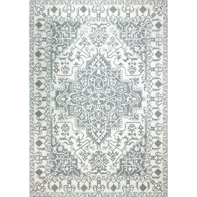 Bashian R131-IVGY-2.6X8-BNAL89 Bashian Valencia Collection Floral Transitional 100 Percent Wool Hand Tufted Area Rug, Ivory & Grey - 2 ft. 6 in. x 8 ft.