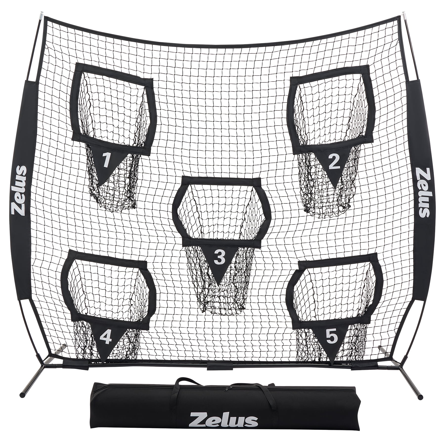 7x7ft Football Throwing Net with 5 Targets - Quarterback Training Gear for All Ages, Includes Carry Bag & Stakes, Black