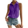 thumbnail image 1 of Women's Sleeveless Button Down Shirts Blouses Solid Casual Loose V Neck Tank Tops For Work, 1 of 6