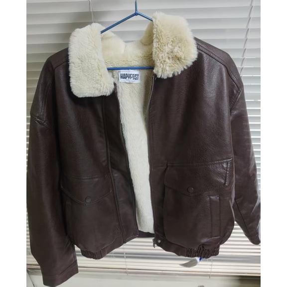 HAPYFOST Women's Leather Coat Faux Shearing Moto Jacket Fur Coat