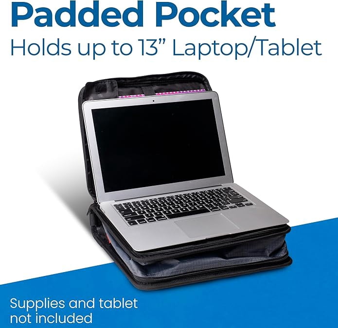 Case-it Workstation Zipper Binder 6 Pack - 1.5 Inch O-Rings - Padded Pocket that holds up to 13 Inch Laptop/Tablet - Multiple Pockets - 300 Page Capacity - Comes with Shoulder Strap - LT-117-C, Black