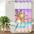 thumbnail image 3 of Coastal No Hook Shower Curtain Waterproof, Bathroom Curtains with Snap in Liners and See Through Top Window, Ocean Palm Tree Summer Beach Purple Blue Hotel Style Bathtub Curtains Shower 36"Wx72"L, 3 of 8