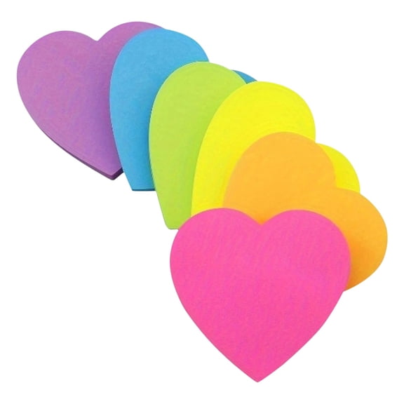 Heart Sticky Notes, 6 Color Bright Colorful Sticky Pad 30 Sheets/Pad Self-Sticky Note Pads