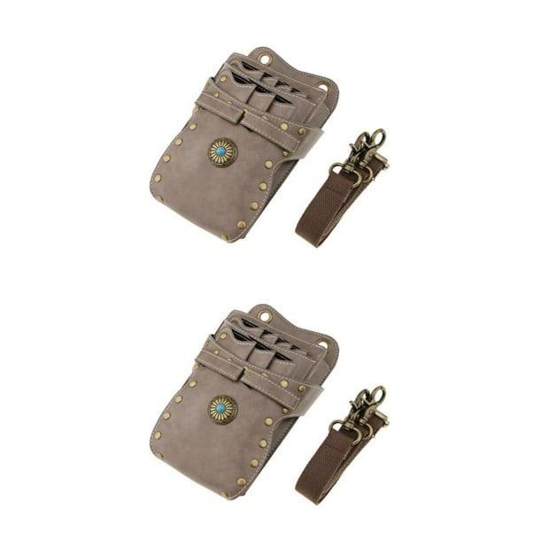 Seitruly Tijeras de peluquero de cuero, tijeras, peines, Clips, portaherramientas, bolsa, riñonera gris Tipo 1 2Conjunto