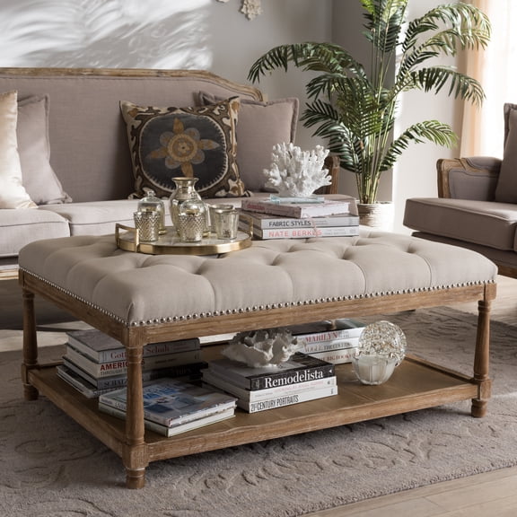 Coffee Table OttomanWeathered Oak Storage FootrestMulti-Functional Living Room Table
