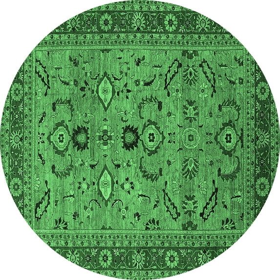 Ahgly Company Indoor Round Oriental Emerald Green Industrial Area Rugs, 5' Round