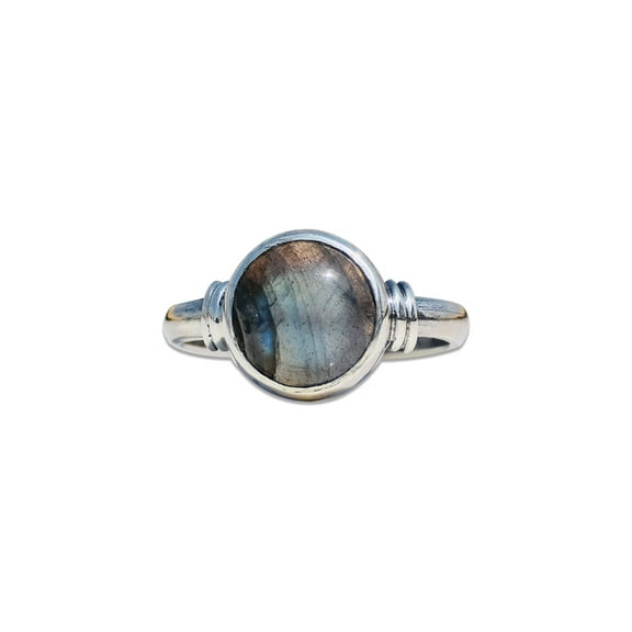 Heaven Crafts Genuine Round Labradorite Ring 925 Sterling Silver Boho Stackable Ring For Women Gift Item
